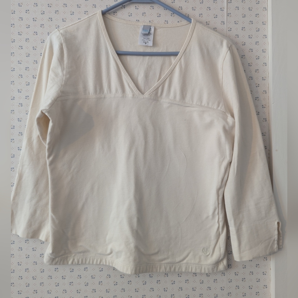Patagonia M Top Water Girl Cream Womens V-Neck 3/4 Long Sleeve Organic Cotton